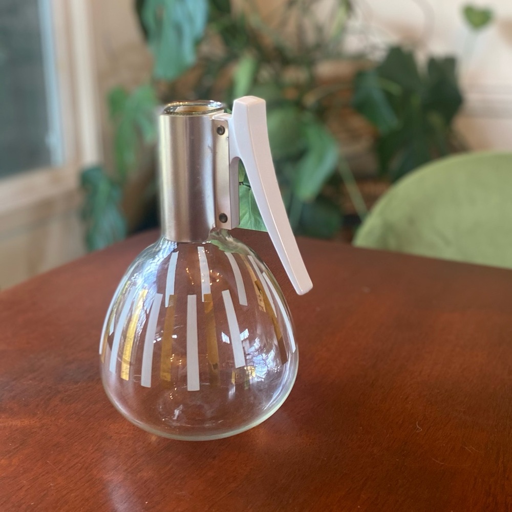 Vintage MCM Colony Tall Gold and White Striped Glass Coffee Carafe